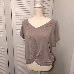 Lucky Brand V-Neck Knot Front Tee - Taupe Size M (B1P30)